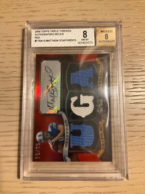 2009 Topps Triple Threads Matthew Stafford RC AUTO RELIC Red /15 BGS 8