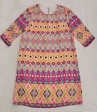 Everly Shift Dress-Womens Med-Floral Geometric Pattern 3/4 Sleeve Keyhole Back