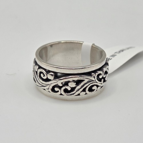 Sterling Silver Scroll Pattern Spinner Fidget Ring 10mm Wide 5 6 7 8 9 10 NEW