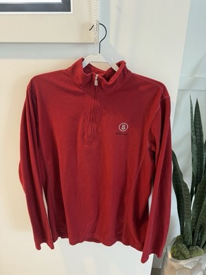 Bogner Red 1/4 Zip Mock Neck Fleece Sweatshirt Logo Solid M
