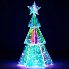 Lighted Prismatic Iridescent Christmas Tree with 100 LED Cool White Lights, USB 