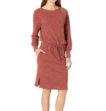 Prana Sunrise Slip Dress Women XS Brown Pockets Long Sleeve Waist Drawstring