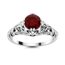 Solitaire 0.50Ctw Round Shape Garnet 925 Sterling Silver Vintage Ring For Women