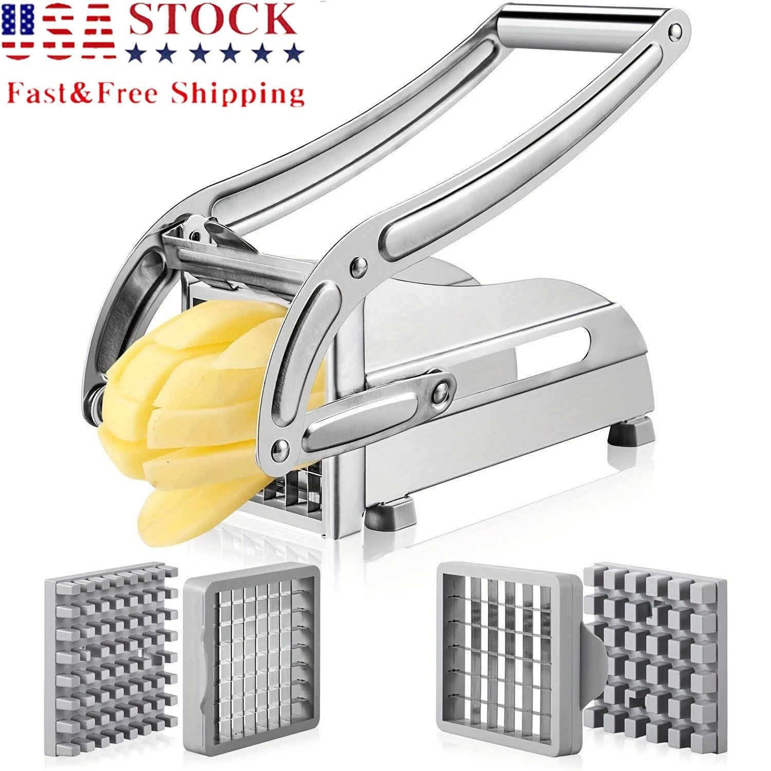 Heavy Duty Stainless Steel French Fry Cutter with Suction Feet for Potatoes US
