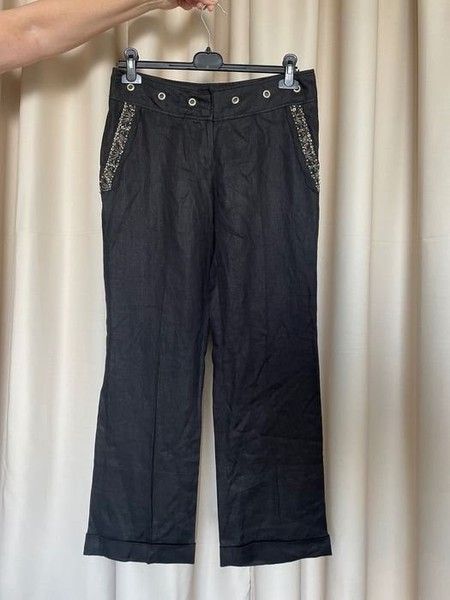 Women Cerruti Trousers Black Linen