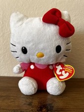 TY BEANIE BABIES PLUSH BY SANRIO ORIGINAL HELLO KITTY RED OVERALLS