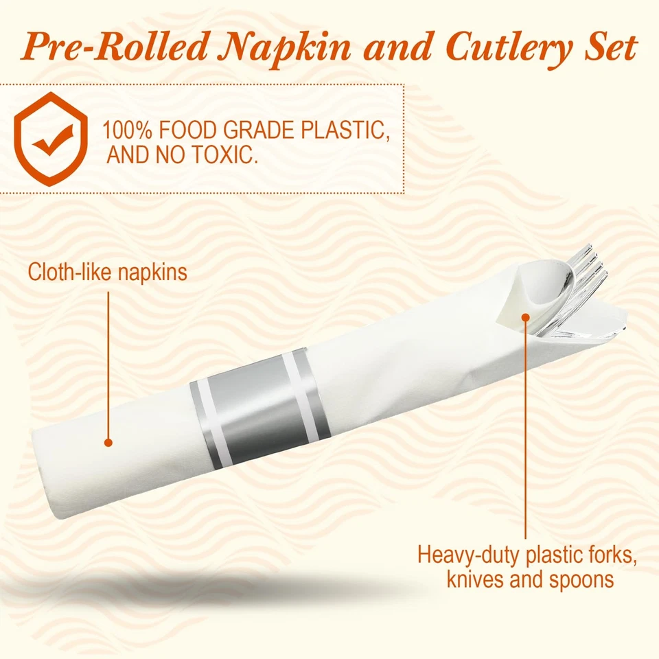 Juego de cubiertos de servilleta preenvueltos de 800 piezas preenvueltos juego de cubiertos desechables pl... Foto 3 de 4