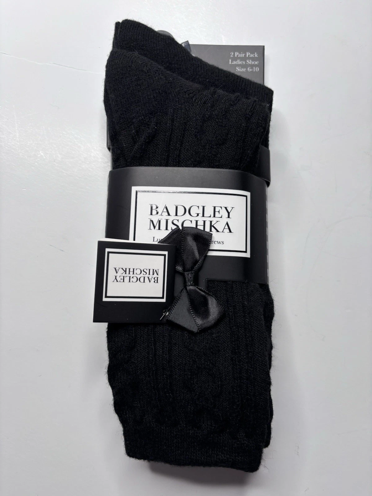 Badgley Mischka Luxury Cashmere Crew Socks 2-Pair Black Womens 6-10