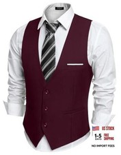 Men's Suit Vest Slim Fit Formal Dress Waistcoat Casual Medium Wine Red