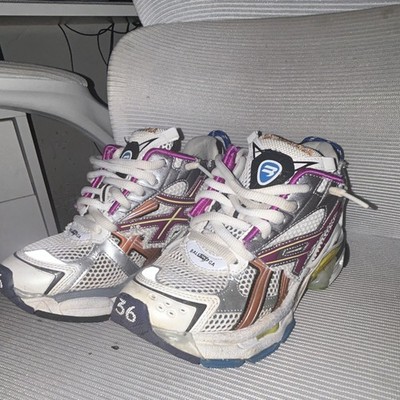Balenciaga Runner Low Top Lace-Up Athletic Sneakers Silver White Purple