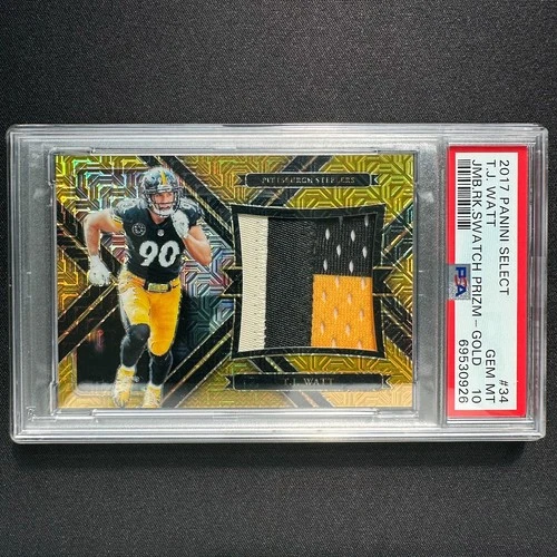 TJ Watt 2017 Panini Select Jumbo Rookie Swatch Gold Mojo /10 PSA 10 (Pop 1)