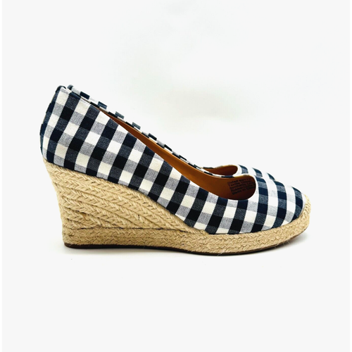 J Crew Shoes Womens 8.5 Blue White Check Espadrille Wedge Heels Summer Shoes
