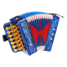 Accordion, 10 Keys Bass Button Accordion Mini Musical Instrument Navy Blue