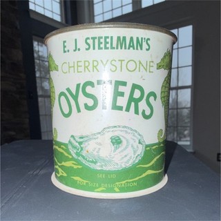 E. J. Steelman's Cherrystone Oysters Advertising Tin Green White