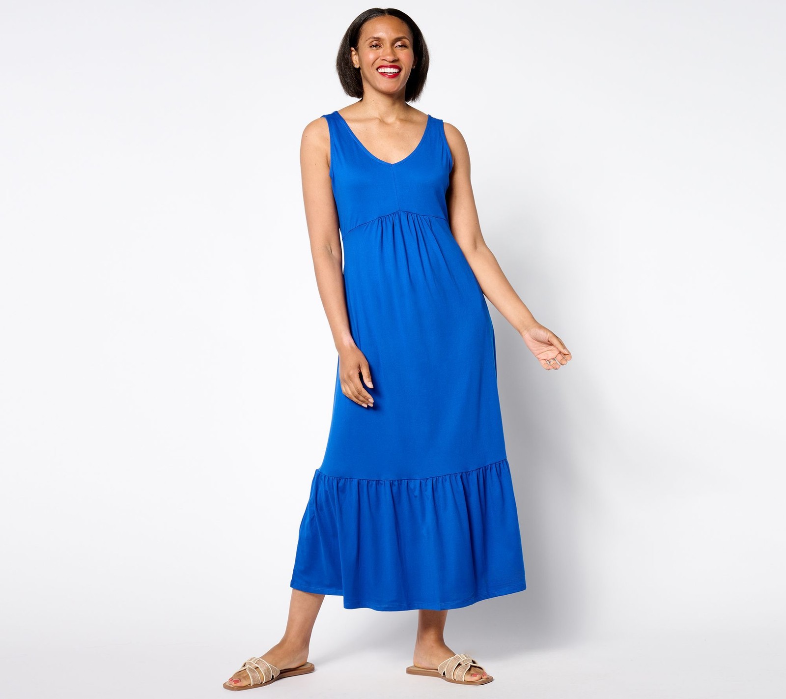 Cuddl Duds Women's Dress Sz S Flexwear V-Neck Maxi Blue A637441