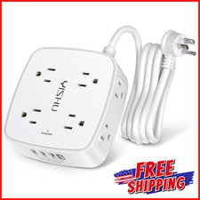 6 FT 3 SIDE SURGE PROTECTOR EXTENSION CORD Power Strip Outlet Socket Extender