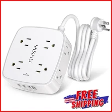 6 FT 3 SIDE SURGE PROTECTOR EXTENSION CORD Power Strip Outlet Socket Extender