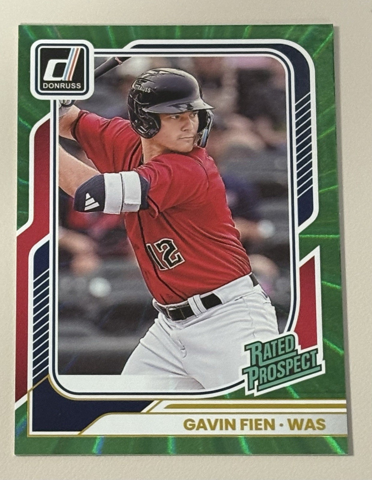 Green Parallel LASER REFRACTOR PRIZM 2026 Donruss Rated Prospect Gavin Fien #189