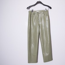 Wilfred Aritzia Melina Cropped Vegan Leather Straight Leg Trouser Pants Green 2