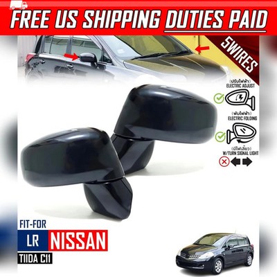 For Nissan Tiida Versa C11 2006-2012 Pair LR Side Mirror Black Electric 5Wires
