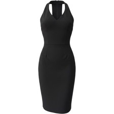 Oldsport Womens Halter Bodycon Midi Dress Black Size XS Minimalist Open Back