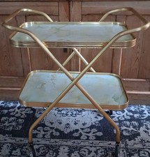 Vintage Tea Drinks Trolley 2 Tier Marble Effect Trays Bar Cart