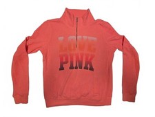 PINK Victoria's Secret Love Pink Coral 1/4 Zip Pullover Sweatshirt Womens Size S