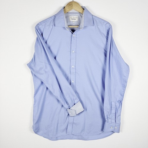 Ted Baker Endurance Dress Shirt Light Blue Micro Texture Cotton Flip Cuff 16