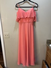 Mori Lee Madeline Gardner Coral Chiffon Ruffle Bridesmaid Dress Gown Size 6