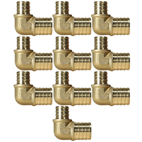 10 Pack XFITTING 1" Pex B X 3/4" Pex B Reducing Elbow Brass Crimp Fittings 