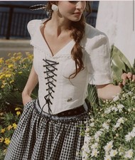 Lacemade White Corset Lace-Up Top 100 Cotton NWOT Size M Cottagecore