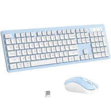 White Blue 2.4GHz Cordless Wireless Keyboard and Mouse Combo Plug and Play USB