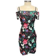 GUESS Womens Mini Dress Floral Lace Mesh Embroidered 4 Black Cocktail Boho Y2k