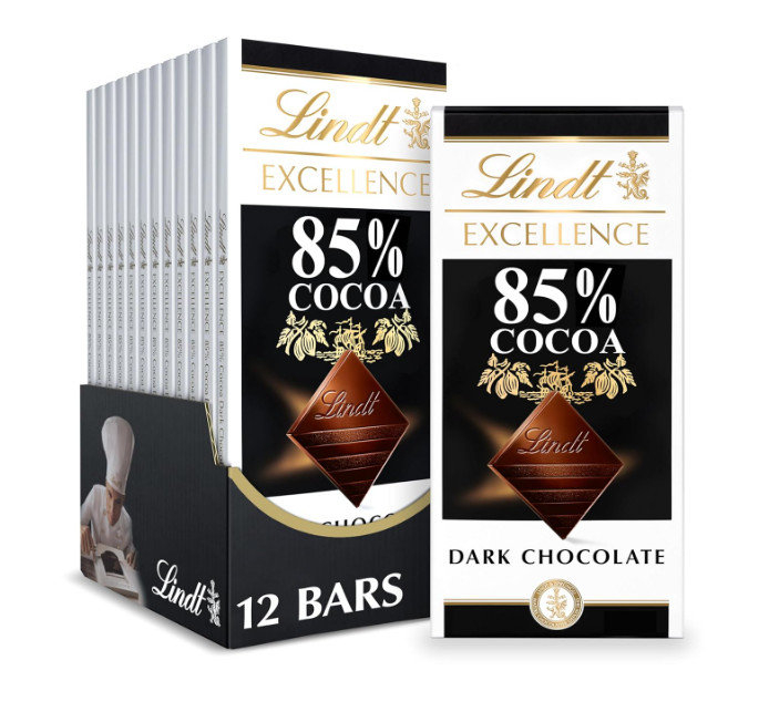Lindt Excellence 85% Cocoa Dark Chocolate Bars, 3.5 oz, 12-Pack