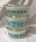 Vintage PYREX Amish Butterprint Turquoise Casserole Dishes w Lids