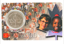 2000 25 Cent Canada  Harmony  Millennium Coin in Card, Quarter by the RCM