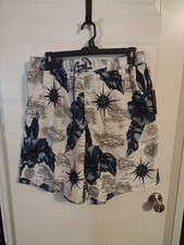 Caribbean Roundtree  Yorke Nautical Swim Shorts Trunks XL Cinch Tie Waist