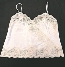 VTG 80s Victoria Secret Gold Label Coquette White Satin Lace Lingerie Cami Top M