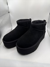 UGG Classic Ultra Mini Platform Boots Women's Black Suede Round-Toe Ankle - 9