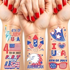 60 PCS 4th of July Tattoos Decorations, Glitter USA Patriotic Tattoos