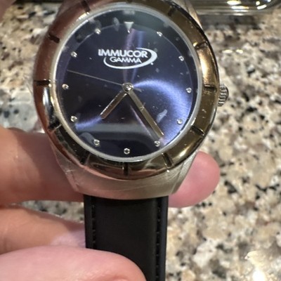 Immucor Gamma Analog Wristwatch Blue Dial Quartz Black Leather Band
