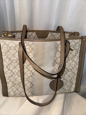 Rare Kate Spade Oversized Spade Flower Jacquard Stripe Manhattan Large Bag#S338