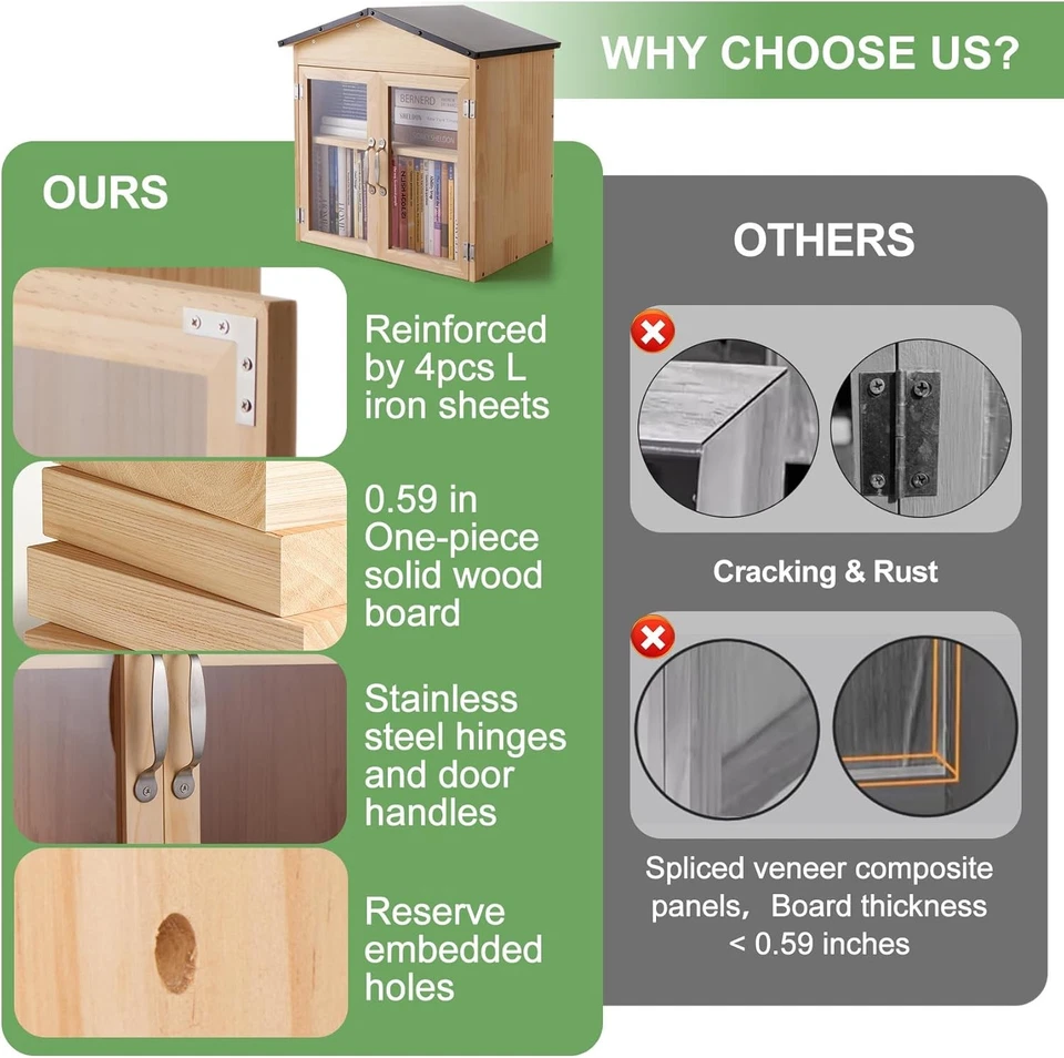 Pequeña caja de intercambio de libros de biblioteca al aire libre de 2 niveles - Woo sólido resistente a la intemperie Foto 4 de 4