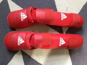 adidas karate shin and instep guard wkf approved protector red size small