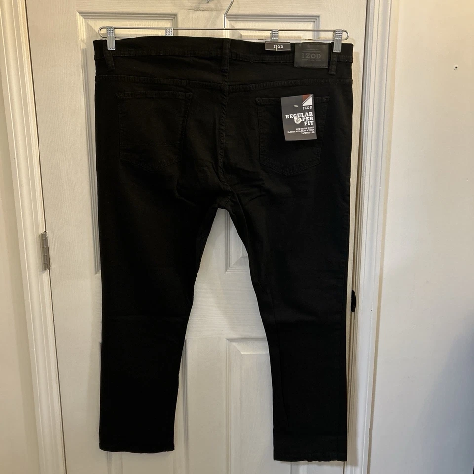 Izod Men Pants Size 46x32 Regular Tapered Fit Denim Jean Black NWT - Image 2 of 4