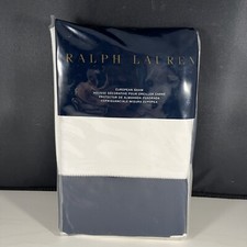 Ralph Lauren Langdon Sateen White/Navy Blue European Sham- 26x26 in- New