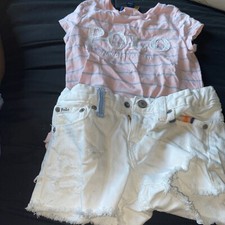 Polo Ralph Lauren WHITE Girl's Denim Cut-Off Distressed Shorts  Polo Shirt Sz 5