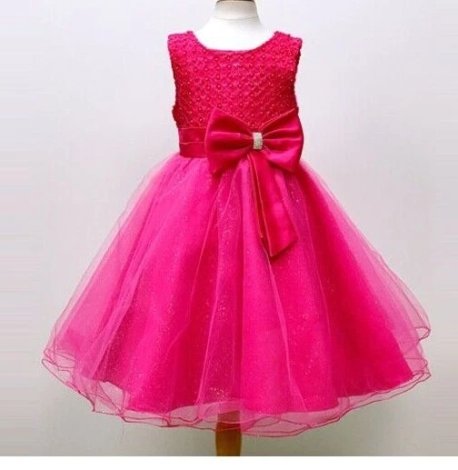 BRAND NEW GIRLS HOT PINK BRIDESMAID PARTY WEDDING DRESS AGE 2 3 TO