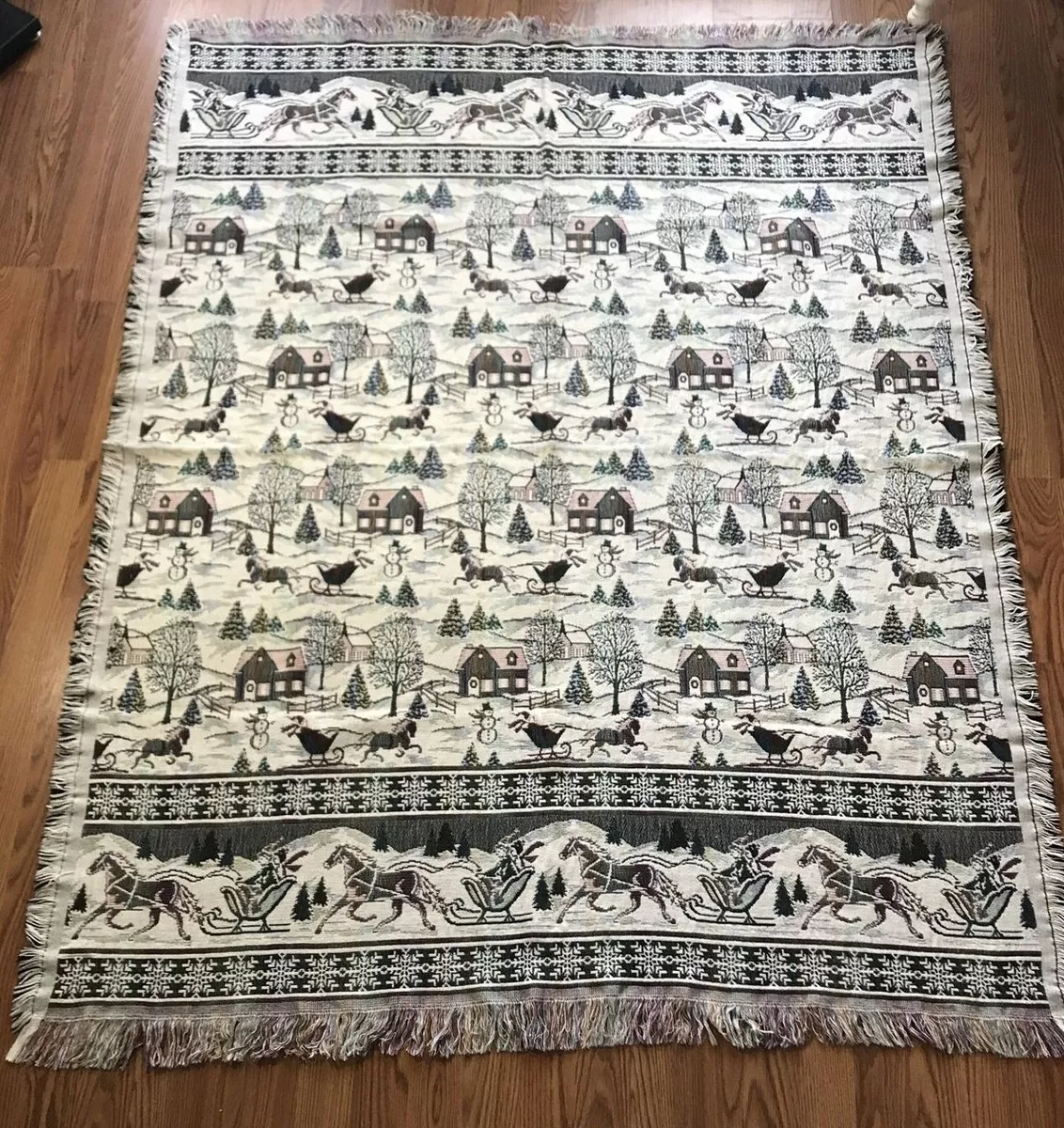 Vintage Lands End Winter Snowmen Christmas 100 Cotton Throw Blanket 71