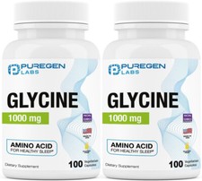 Puregen Labs Glycine 1000mg High Potency 100 Vegetarian Capsules, 2 pk